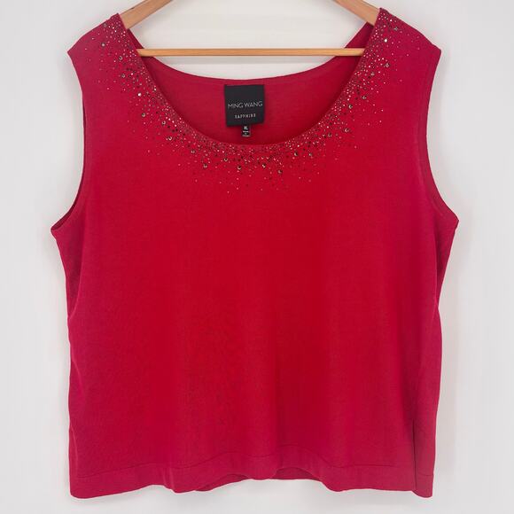 Ming Wang Sapphire Red Knit Crystal Tank Size XL - Picture 2 of 7